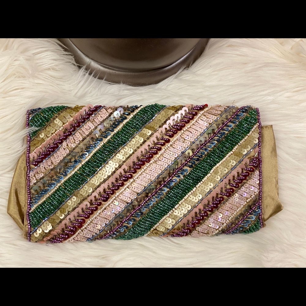 Multicolored Beaded & Sequence Rowed Clutch - image 6
